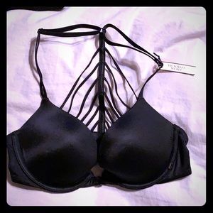 NWT Victoria secret plunge black front close bra